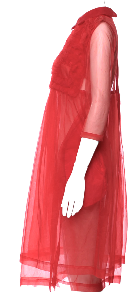 COMME DES GARÇONS Japan. GIRL. Red Nylon/Cotton Ruffle Embellishment Dress