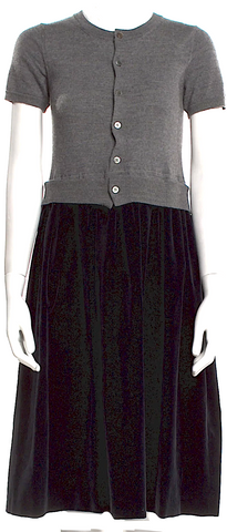 Dolce and Gabbana Italy. Black Textured Short Sleeve Button Sleek Dress