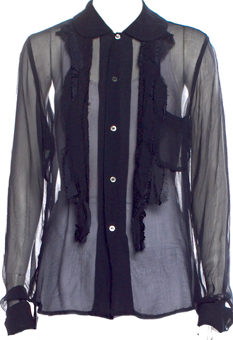 COMME des GARCONS JAPAN. Black Wool Gaba Scallop Hem Trench Coat