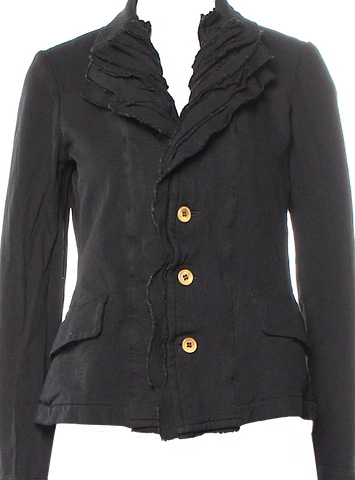 Comme des Garçons Japan. Black Ruffle Accents Wool Blazer