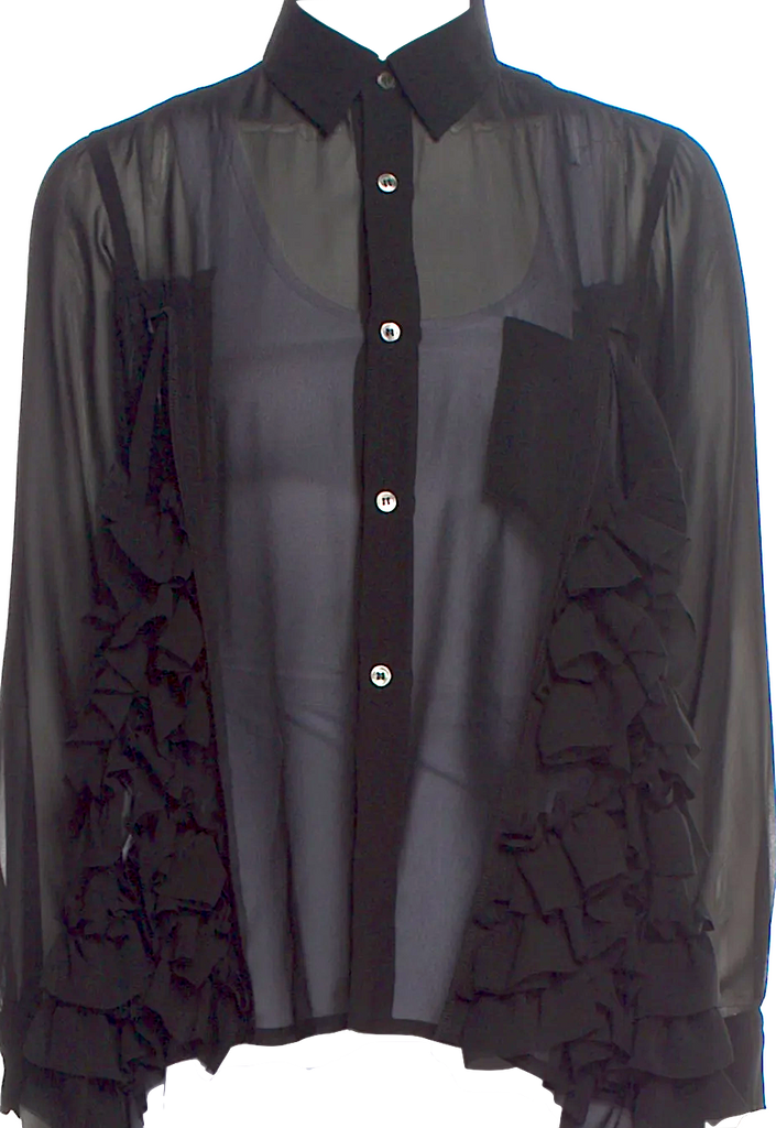 Comme des Garçons Comme des Garçons Japan. Black Semi Sheer Beaded Accents Long Sleeve Button-Up Top