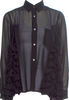 Comme des Garçons Comme des Garçons Japan. Black Semi Sheer Beaded Accents Long Sleeve Button-Up Top