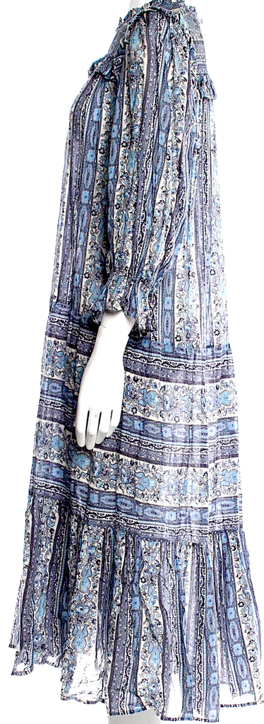 DÔEN. Blue Cotton Paisley Print Long Dress