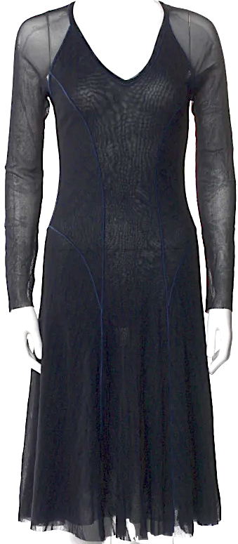 JEAN PAUL GAULTIER PARIS. Fuzzi. Black  V-Neck Midi Length Dress