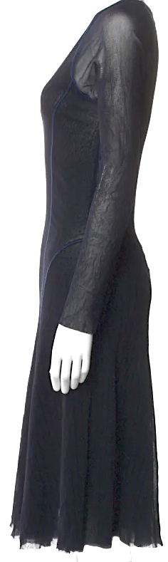 JEAN PAUL GAULTIER PARIS. Fuzzi. Black  V-Neck Midi Length Dress