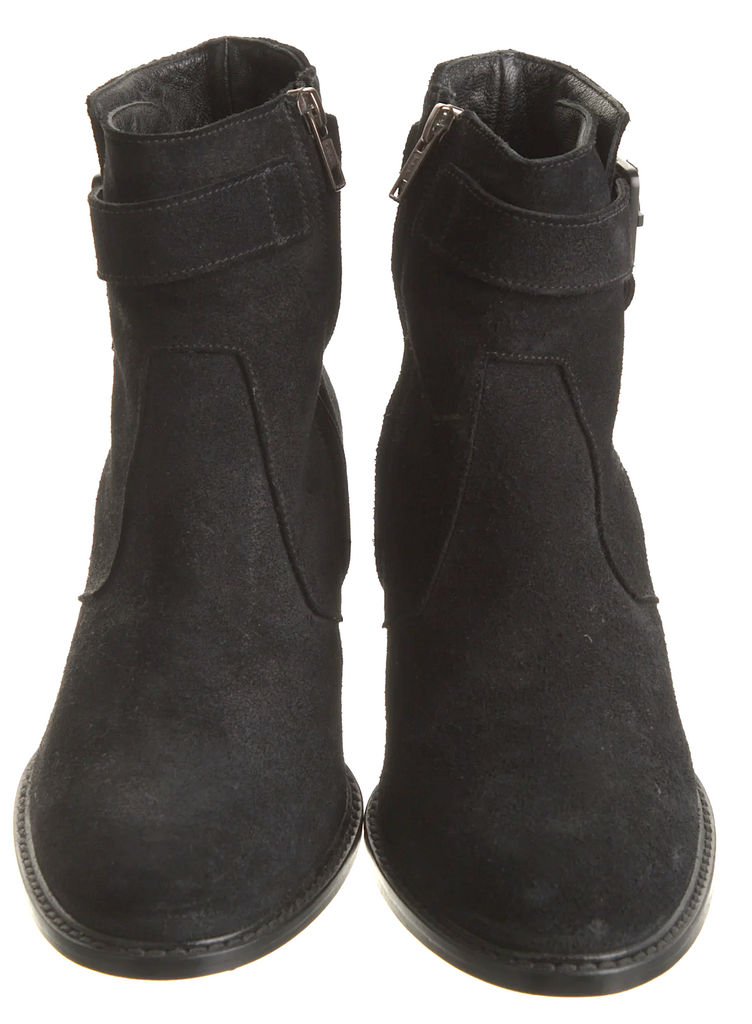 Helmut Lang. Black Suede Leather Chunk Heel Boots SZ 38