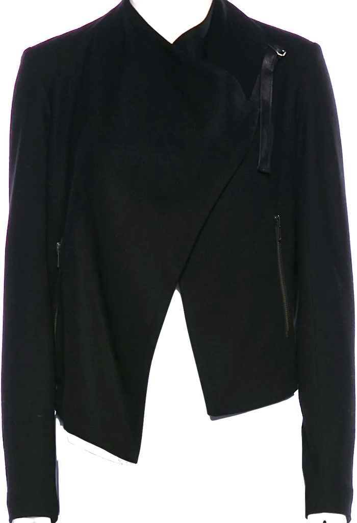 HELMUT LANG NY. Black Wool Leather Trim Jacket