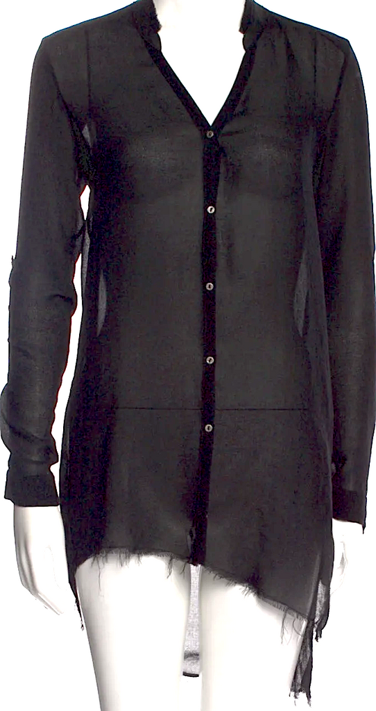 Helmut Lang NY. Black Polytech V-Neck Mini Dress w/Lambskin Leather Trim