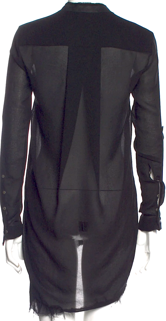 Helmut Lang NY. Black Polytech V-Neck Mini Dress w/Lambskin Leather Trim