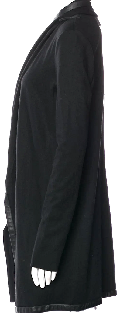 HELMUT LANG. Black Wool Leather Trim Asymmetrical Jacket