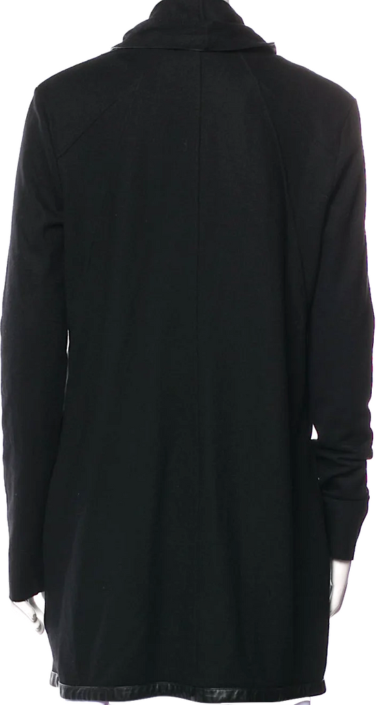 HELMUT LANG. Black Wool Leather Trim Asymmetrical Jacket