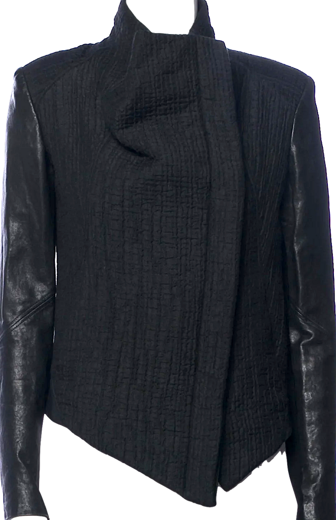 Helmut Lang NY. Black Leather Fitted Sleeves Leather/Poly Moto Style Jacket