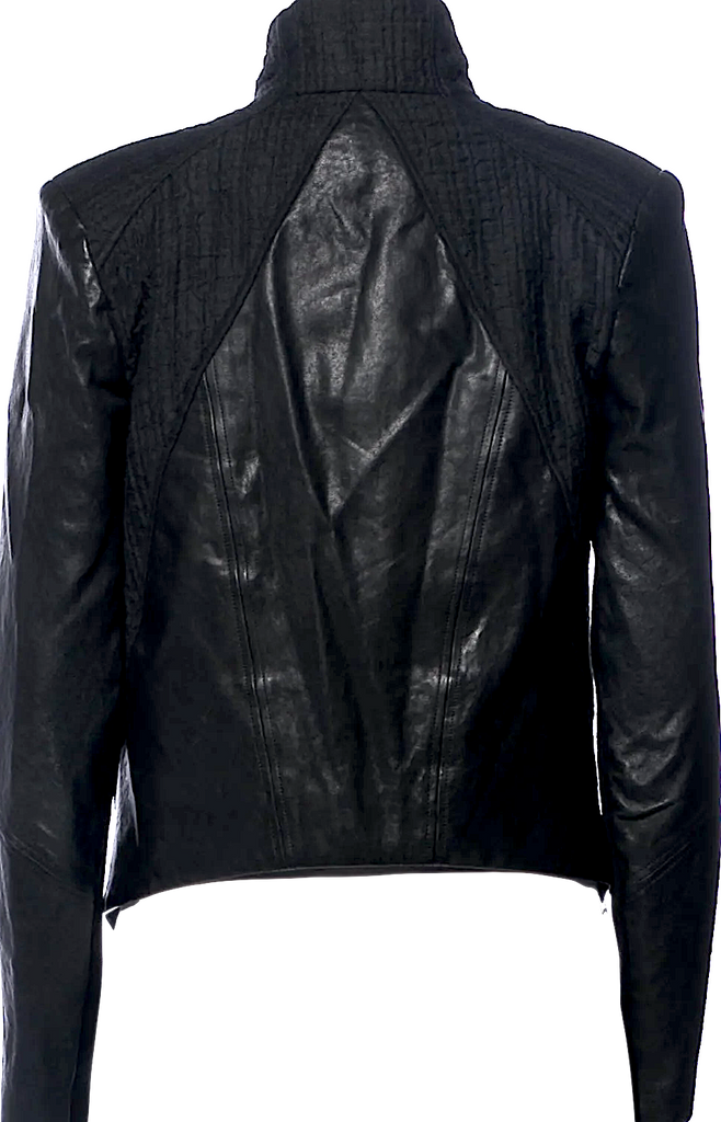 Helmut Lang NY. Black Leather Fitted Sleeves Leather/Poly Moto Style Jacket