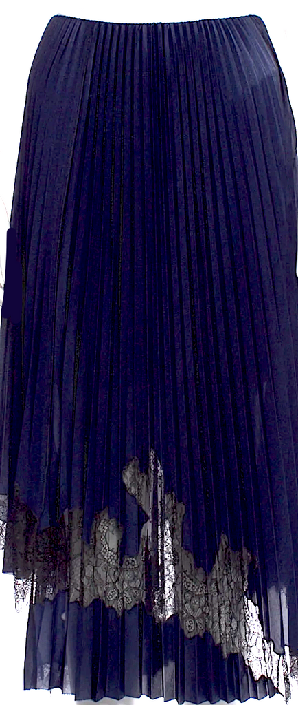 Helmut Lang Dark Navy Pleated Accents Midi Length Skirt