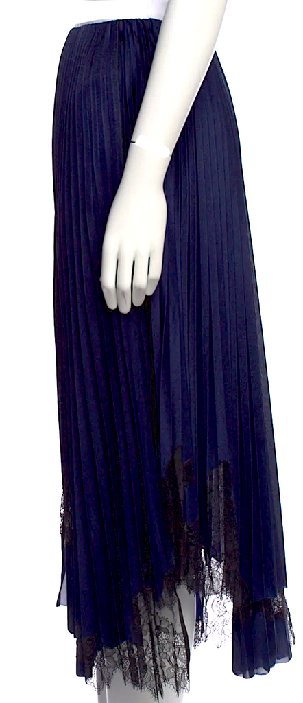 Helmut Lang Dark Navy Pleated Accents Midi Length Skirt