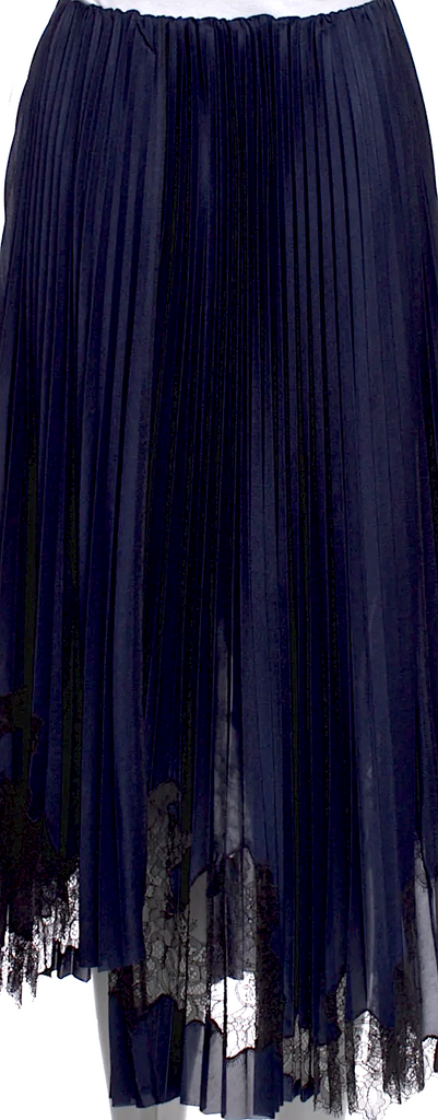 Helmut Lang Dark Navy Pleated Accents Midi Length Skirt