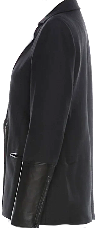 Helmut Lang NY. Black Viscose/Wool Blend Leather Trim Accent Blazer