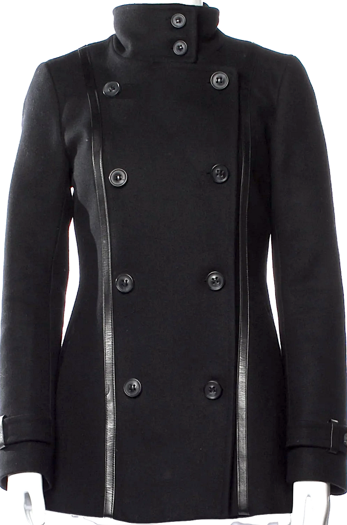 Mackage Black Wool & Leather Trim Peacoat