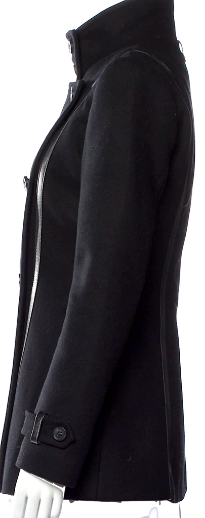 Mackage Black Wool & Leather Trim Peacoat