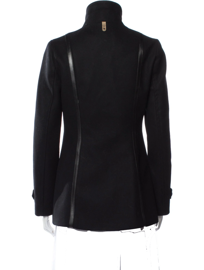 Mackage Black Wool & Leather Trim Peacoat