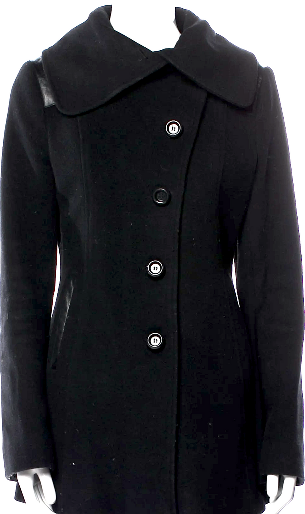 Mackage Quebec. Black Wool Leather Trim/Belt Peacoat