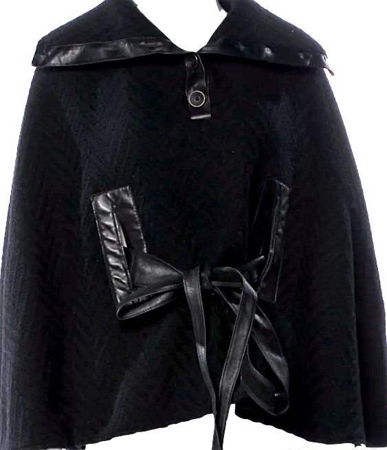 Mackage MONTREAL. Black Leather Accented Virgin Wool Sweater/Cape