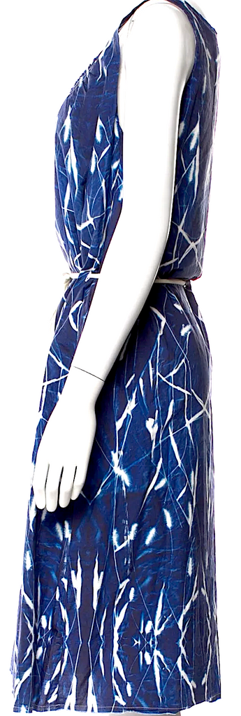 Hannoh Wessel  Paris. Printed Cotton Midi Length Dress w/Sash Tie