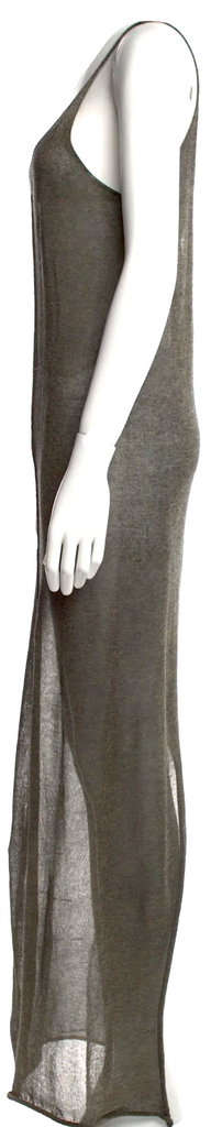 Isabel Benenato Italy. Neutrals Viscose Blend Semi Sheer V-Neck Long Dress