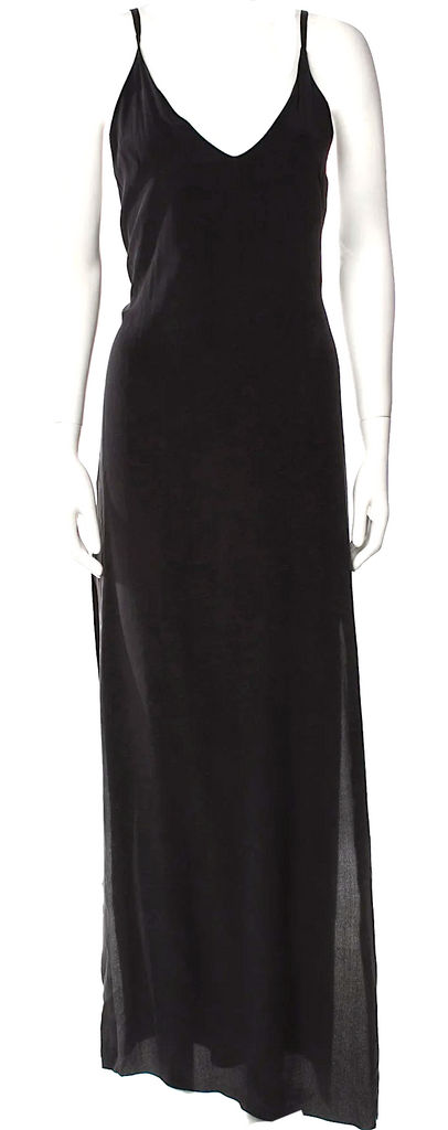 Isabel Benenato Italy. Black Silk Raw Edge Trim Long Dress