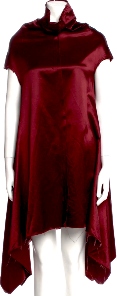 Ivan Grundahl Copenhagen. Burgundy Acetate Blend Fringe Trim Accent Short Sleeve with Mock Neck Dress