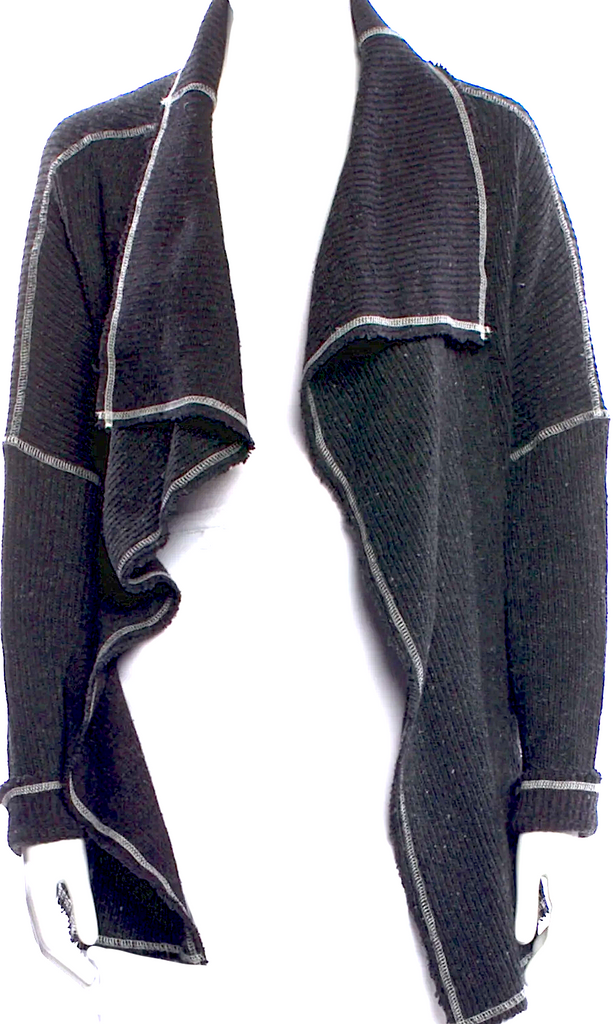 Ivan Grundahl Copenhagen. Black Cotton Contrast Stitching Open Front Sweater