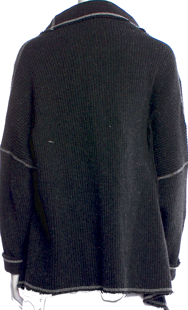 Ivan Grundahl Copenhagen. Black Cotton Contrast Stitching Open Front Sweater