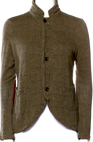 Prada Italy Vintage Plaid Sequins and White Collar Cotton Top