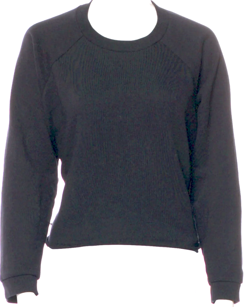 Maison Margiela Paris. MM6. Black Raw Edge Trim Cotton Blend Crew Neck Long Sleeve Blouson