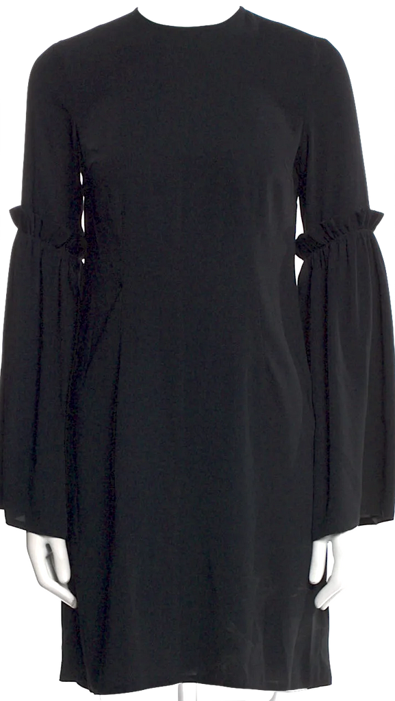 Maison Margiela MM6. Paris. Black Ruffle Accents Bell Sleeve Crew Neck Mini Dress