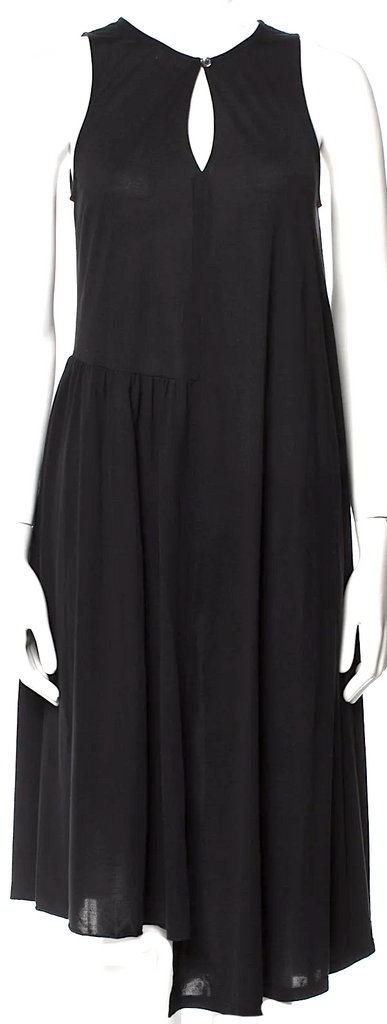 Maison Margiela Paris. MM6. Black Viscose Blend V-Neck Knee-Length Dress