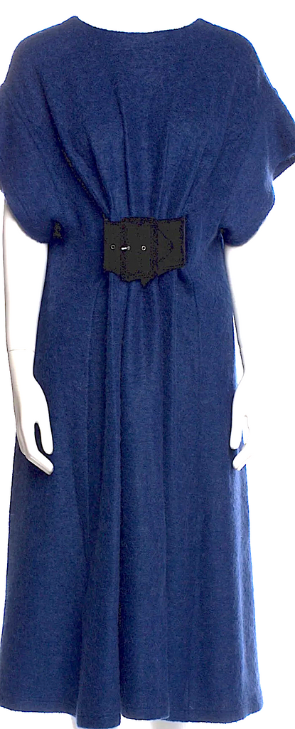 Maison Margiela Paris. MM6. Blue Mohair, Polymaide, Acrylic Blend Short Sleeves Crew Neck Midi Length Dress