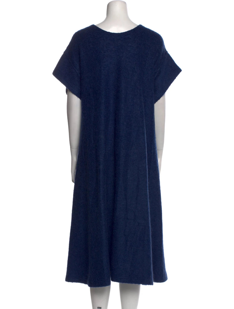 Maison Margiela Paris. MM6. Blue Mohair, Polymaide, Acrylic Blend Short Sleeves Crew Neck Midi Length Dress