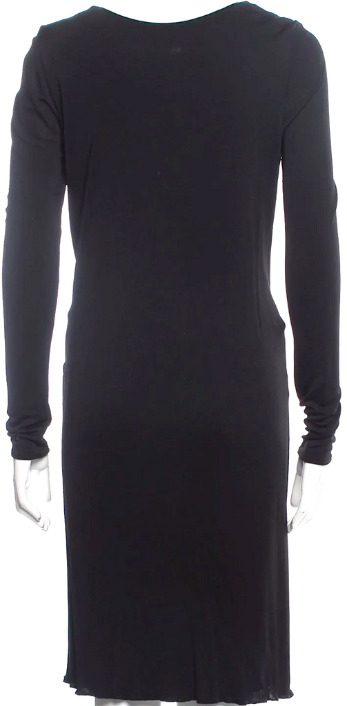 Maison Martin Margiela Paris. Black Viscose/Silk Blend Cut Out Accent Wrap Dress