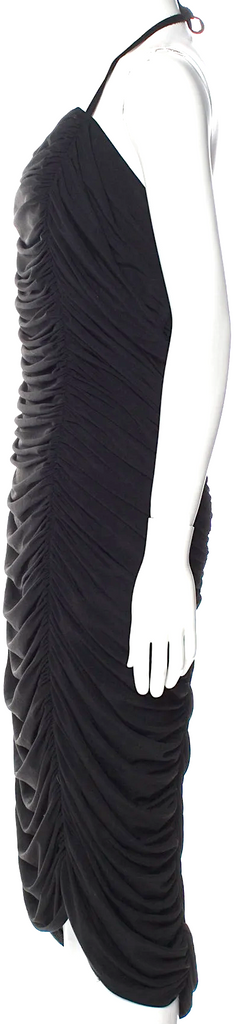 NORMA KAMALI NY. Black Ruched Halterneck Midi Length Dress
