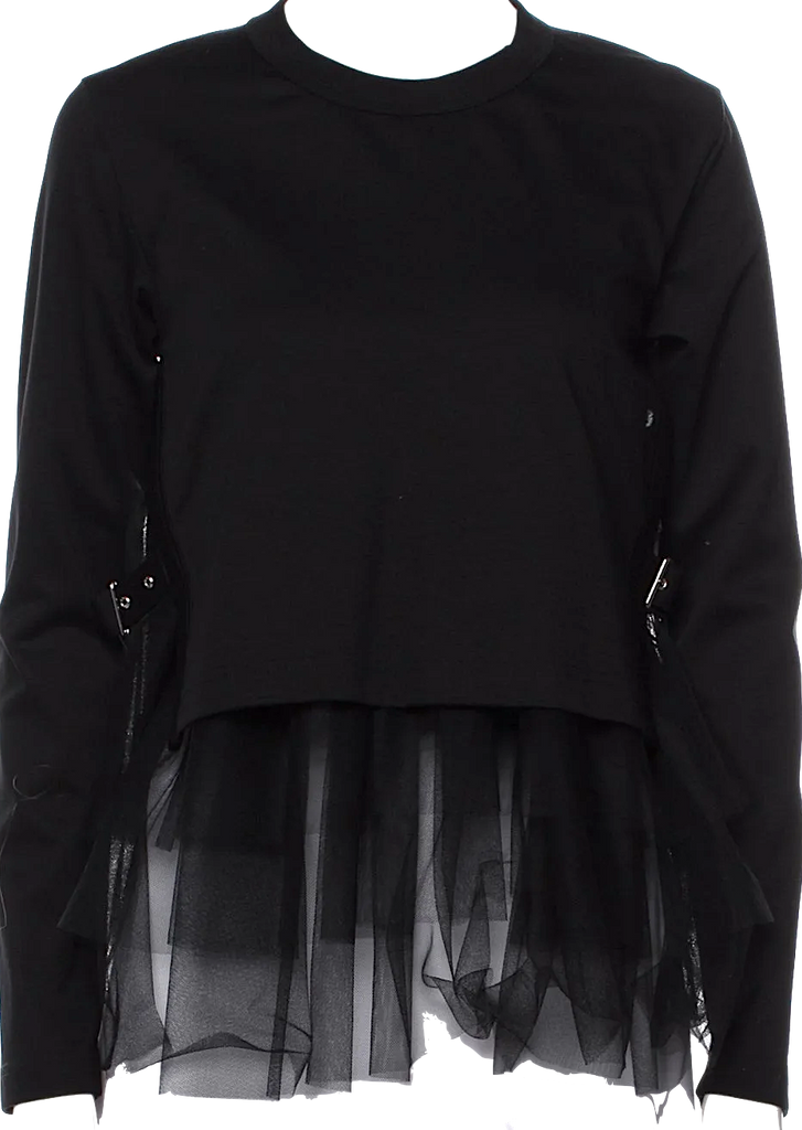 COMME DES GARCONS JAPAN. NEW W/TAGS. Noir Kei Ninomiya Black Crew Neck Long Sleeve Blouse