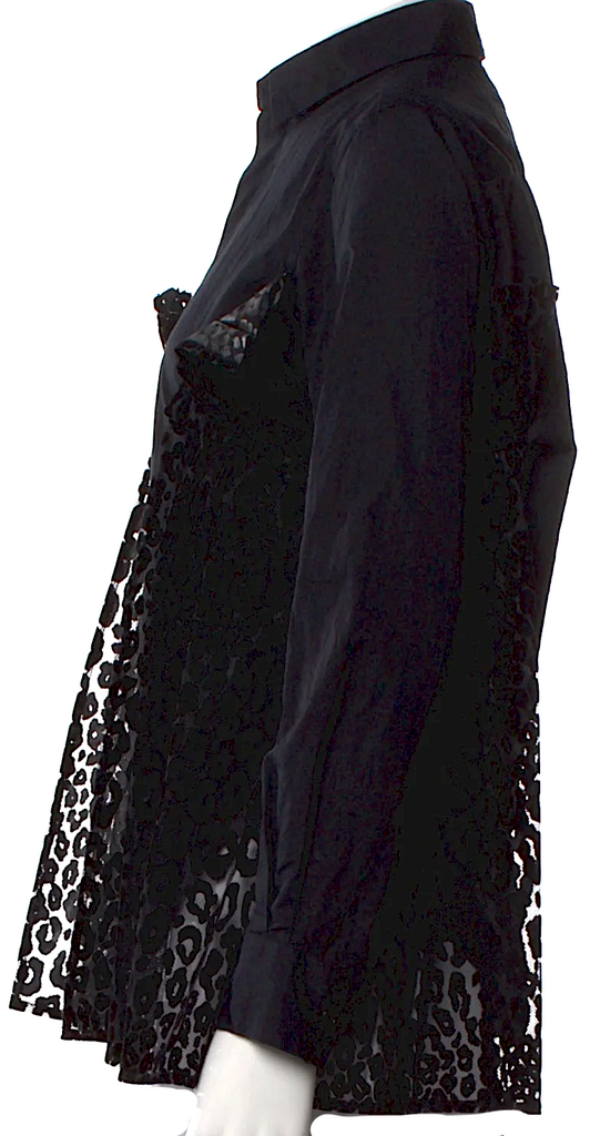 COMME DES GARCONS JAPAN. noir kei ninomiya. Black Cotton/Rayon Printed Long Sleeve Top