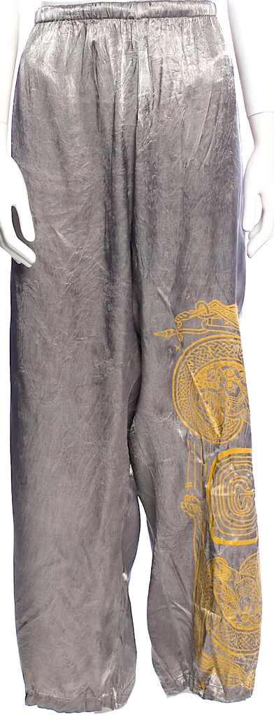 People Of The Labyrinths Amsterdam Silver Viscose Printed Art to Wear Wide Leg Pants