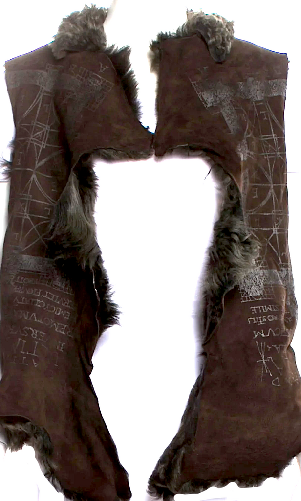 People Of The Labyrinths Amsterdam. Dark Brown Handpainted Open Front Faux Fur / Leather Vest Art To Wear Back Side