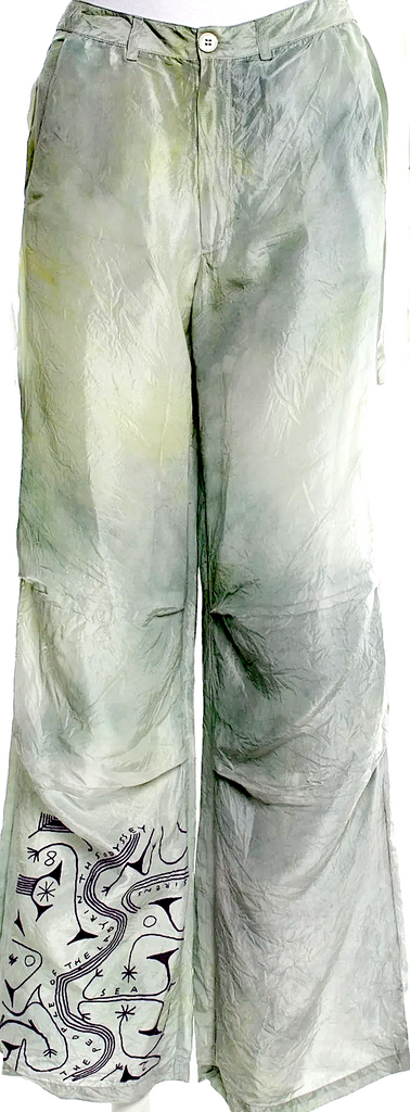 The People Of The Labyrinths Amsterdam. NEW W/TAGS. Wide Leg Silk Handpainted Graphic Print Pants