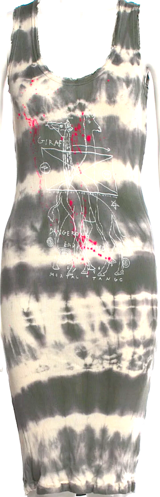 The People Of The Labyrinths Amsterdam. Handpainted Silk Bodycon Midi Length Dress