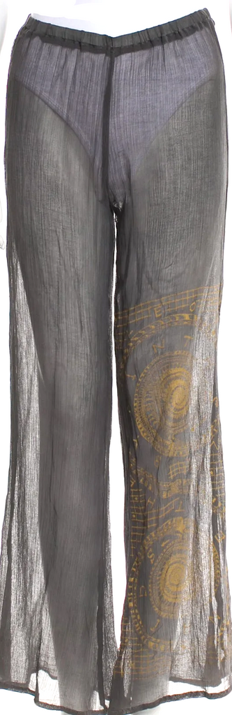 The People Of The Labyrinths Amsterdam. Grey Handpainted Semi Sheer Cotton Wide Leg Pants