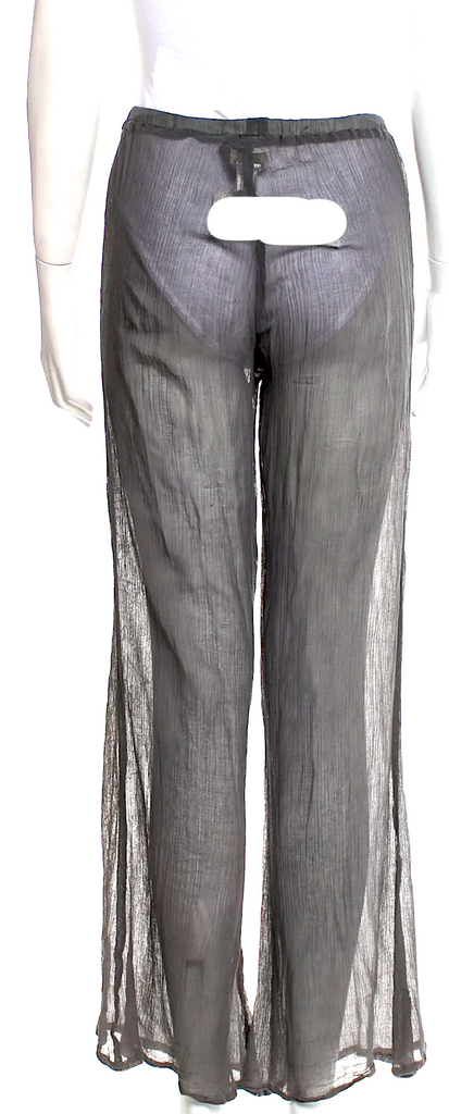 The People Of The Labyrinths Amsterdam. Grey Handpainted Semi Sheer Cotton Wide Leg Pants