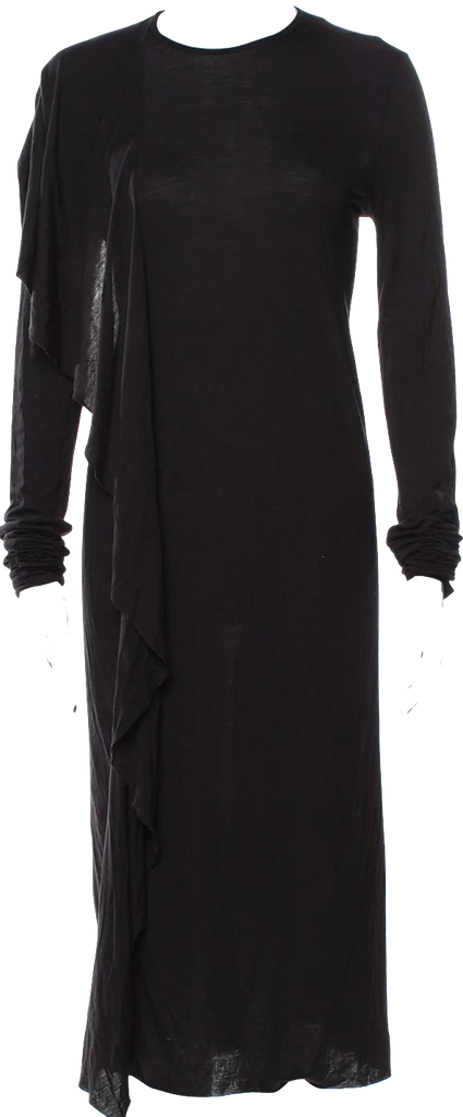 Rick Owens Paris. Lilies. Black Crew Neck Midi Length Dress