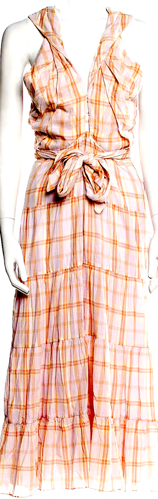 Ulla Johnson Cotton Plaid Print Long Dress